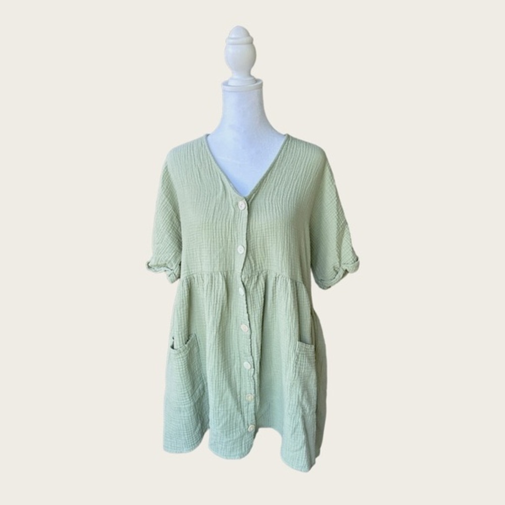 Finding July Babydoll Dress, Cotton, Made in USA, Sage, Size Small
